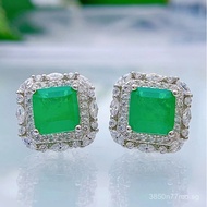 Mujing Jewelry Imitation Emerald7*7Earrings with Full Diamond Inlay, Women's Jewelry, One Piece Drop