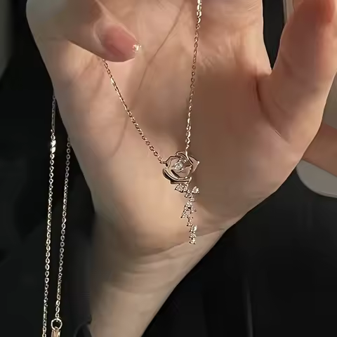 Valentine Necklaces 925 0.56ctw D Moissanite Rose Gold Necklace with Rose Flower Heart Special Gifts