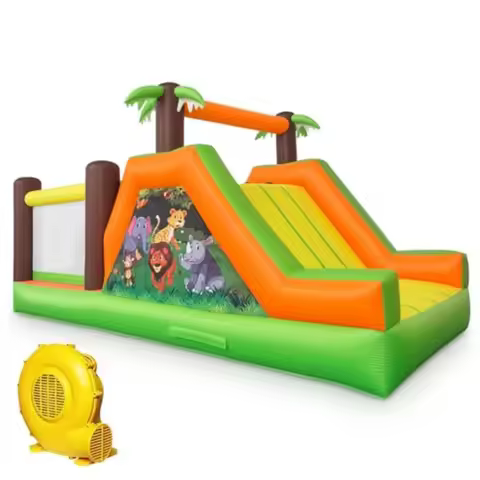 Large 18'x7.5'x8.5' Bounce House for Aged 3-8 with Slide Climb Wall Jump Area ObstaclesPoles 5-in-1 