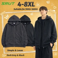 【4-8XL】Plus Size Hoodie For Men Solid Color Long Oversized Hoodie Fashion Casual Loose Saiz Besar