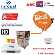 INFOSAT Satellite Speaker Model AEC TV World Cup Box 2018 + IPM Ku-Band Dish Set 75 cm. + 30 Meter C