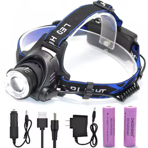 5000lumen Zoom LED Headlight T6 L2 led rechargeable Headlamps camping Torch Fishing Light Use 2x 186