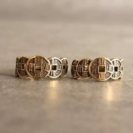 Ring Engraved with 5 Five Emperor Coins for Luck and Fortune