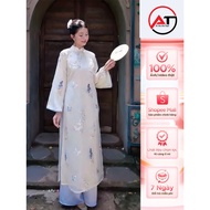 Modern women's ao dai, 4-panel round neck ao dai made of high-quality embroidered silk, size S - 3XL