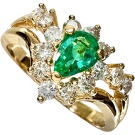 Size 11.5, Emerald 0.35ct, Diamond 0.51ct, K18 Gold Ring, 3.6g, Women's [Used]