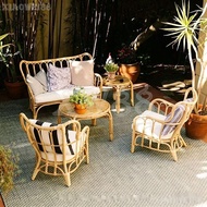 XW88 Real Rattan Woven Sofa With Backrest Retro Rattan Chair Combination Weather Resistant Leisure F