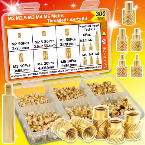 300Pcs M2-M5 Brass Threaded Inserts Heat Set Tool Knurled Nuts Kit for 3D Printing PLA ABS PETG PP P
