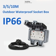 Voltix Outdoor Sockets Weatherproof with Extension Cable, 2 Gang Extension Lead 13A IP66 Double Sock