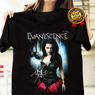 Evanescence Amy Lee Autograf Signature Band Logo Grafik T-Shirt Hitam Lengan Pendek Leher Bulat Tee 