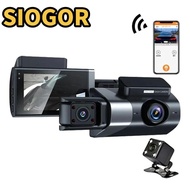 SIOGOR Vehicle Recorder, Loop Recording 3 Lens Car DVR,  HD APP Control Night Vision Car Dashcam Dri