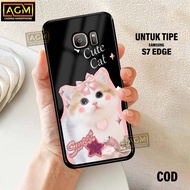 HP Samsung SAM S7 Edge Case - New Glossy Case Samsung S7 Edgehp [CUTE CAT Motif] - AGM Case softcase