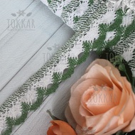 HIJAU (Per Meter) RDR595HJ White-Green Knitted Lace with Beautiful Pattern, 3Cm Wide