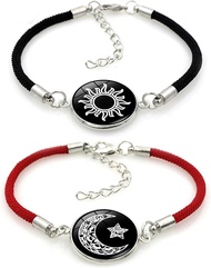 Luminous Sun and Moon Couple Bracelet - Glow in the Dark Matching Braided Leather Jewelry for Couple