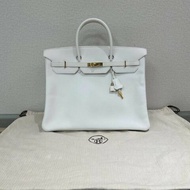 HERMES 純白白金扣Birkin40手提包 40*29*20 98新配件塵袋鑰匙鎖