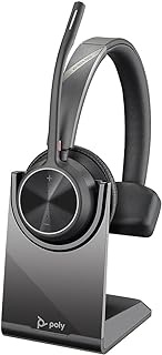 Plantronics Poly - Voyager 4310 UC Wireless Headset + Charge Stand () - Single-Ear Headset w/Mic - Connect to PC/Mac via USB-A Bluetooth Adapter, Cell Phone via Bluetooth -Works with Teams, Zoom &amp;More