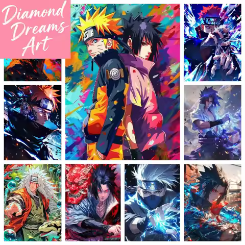 Frameless,N-Naruto Uzumaki Sasuke Uchiha Anime Diamond Painting Kits Diy 5d Kakashi Japan Cartoon Cr