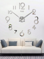 銀色亞克力 3d 裝飾數字 Diy 時鐘適用於牆壁臥室客廳鏡子掛鐘 - 靜音