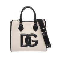 【二手】Dolce & Gabbana DOLCE & GABBANA手提包 DG Logo 2WAY BM2012AY9968S469NATURAL/黑色帆布皮革 DG Logo 兩用手提包 女士