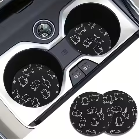 1 pair EVA odorless cat pattern absorbent car coasters Detachable washable black and white earthquak