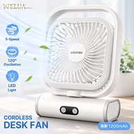 【LICHTEN】 Lightning Cordless Desk Fan Z06LDF-W 1200mAh 5-Speed LED Portable Cooling Fan