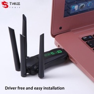 TOBIE Dual Band WiFi6 USB Adapter, 2.4G/5Ghz 4 Antenna 900Mbps WiFi Dongle, High Speed Driver Free A