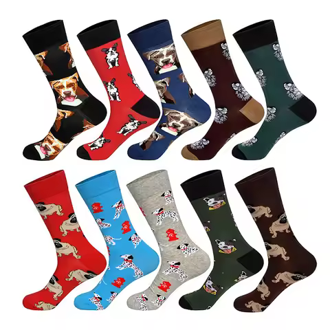 Men Socks Spotted Dog Bulldog Dog Coloured Long style mangy dog Tide Socks