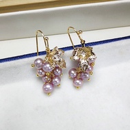 Dfdf100% Freshwater Pearl Ear Hook Purple Grape Pearl Ear Hook Pendant Set Retro Simple Small Fresh 