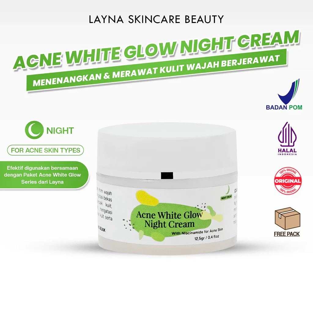 Free Gift | LAYNA ACNE WHITE GLOW NIGHT CREAM | Cream Malem Acne Jerawat Layna