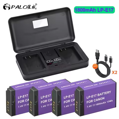 PALO LP-E17 LPE17 LP E17 Camera Battery+Multifunctional Charger Case for Canon EOS R8 RP 200D 250D M