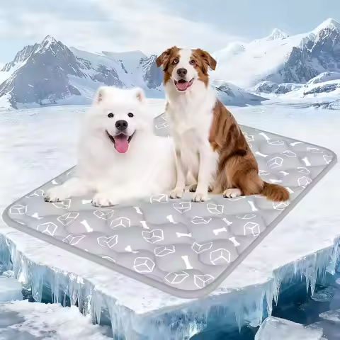 Large Dog Cooling Mat, Grey, 59x40 Inches, Thick Durable Waterproof with Color-Changing Fiber for Su