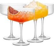 Vintage 4 Pcs Ribbed Coupe Glasses, 11 oz 100% Crystal Coupe Glass Set, Unique Martini Glass, Classi