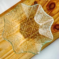 復古海棠花玻璃盤 文創玻璃 窯燒玻璃 壓花玻璃 海棠花 老屋 禮品