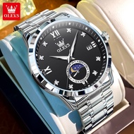 OLEVS Jam Tangan Lelaki Original Waterproof Quartz Stainless Steel Moon Phase Luminous Business Luxu
