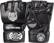Nyna Combat MMA Gloves for Men &amp; Women, Half Finger Punching Bag Gloves, Muay Thai Martial Arts Training, Kick Boxing Gloves with Open Palms, Sparring and Punching Bag