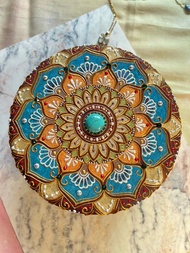 手繪雕花圓形花朵木盒/HENNA/曼陀羅/民族風
