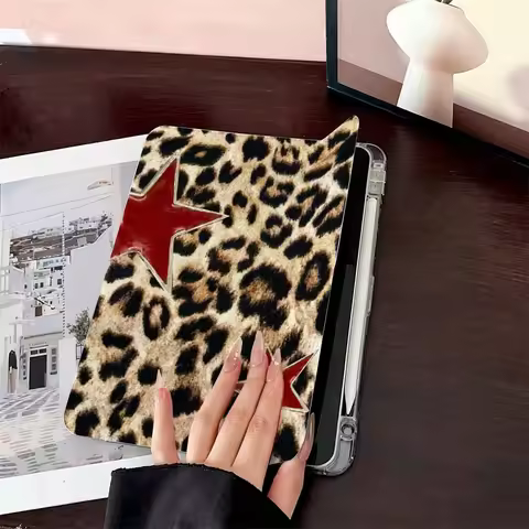 Leopard Print Red Star For Samsung Galaxy Tab A8 A9 A11 S6 S7 S8 S9 S10 FE Plus Lite Protective With