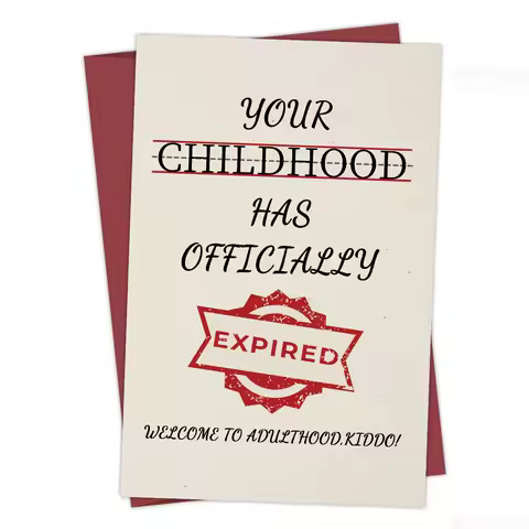Retro Charming 18th Birthday Card,"Your Childhood Has Expired" Funny Birthday Greeting Card for Daug