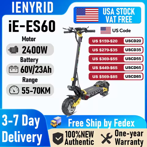 IENYRID ES60 Electric Scooter, 2*1200W Dual Motor, 48V 23Ah Battery, 11-inch Tire, 60km/h Max Speed,