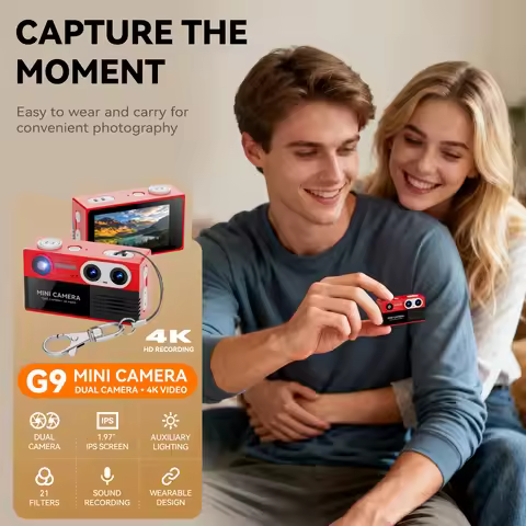 G9 4K Small Camcorder With Flashlight & Filters Mini Keychain Thumb Camera 1.97inch IPS Screen Digit