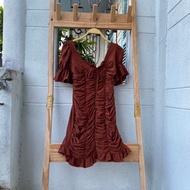 2hand brown bodycon dress, waist 56 to 68cm, length 74cm, code 293