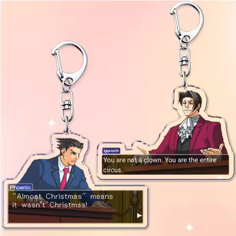 Hot Anime Keychains for Accessories Jewelry Phoenix Wright Miles Edgeworth Objection Apollo Justice 
