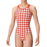 ARENA LADIES JAPAN LINE CHECK PRINT W STRAP TRAINING OPEN BACK ONE PIECE - RED