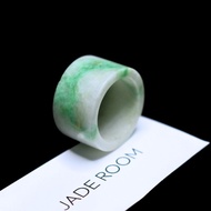 White Jade Ring With Green Apple Glass Texture Pipe Shape size 55-56 mm