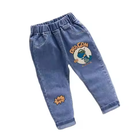 2023 new Children's Fashion Cartoon Jeans Spring and Autumn printing Little Boy Loose Elastic Waist 