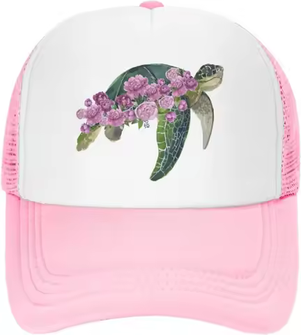 Mesh Dad Hat Adjustable Washed Turtle Pink Flower Baseball Dad Cap Funny Distressed Ball Trucker Cap