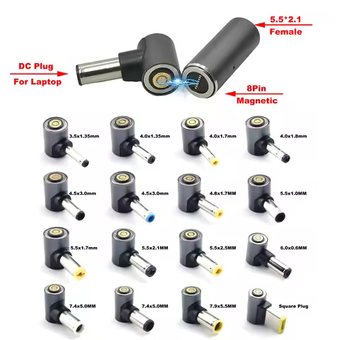 1set 8P Magnetic Fast Charging Adapter 100W DC 5.5x2.1mm Female to 8Pin Round Connector to DC Plug L