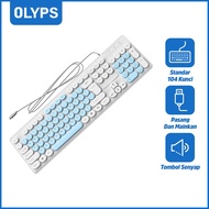 【OLYPS】Keyboard & Mouse Wireless Set Portable Full Size Color Set Bass Button Untuk PC Laptop - Blue