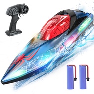 DEERC RC Spider Boat with LED Light for Kids, 2.4Ghz Full Proportional Remote Control Boat for Pools