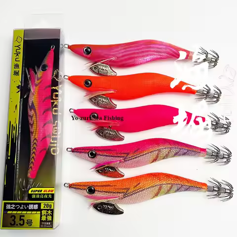 Yuku 3.5 3.0 2.5 2.2 1.8 Wooden Shrimp Squid EGI JIG Cuttlefish Soft Silk Bait Fish Hook Lure Sea Fi