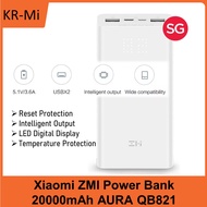 Xiaomi ZMI Power Bank 20000mAh AURA QB821 LED Digital Display Type-C and Dual USB Ports (3 Months Local Seller Warranty)